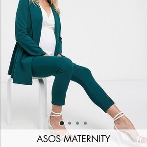 ASOS DESIGN Maternity Jersey wrap suit blazer in Forest Green